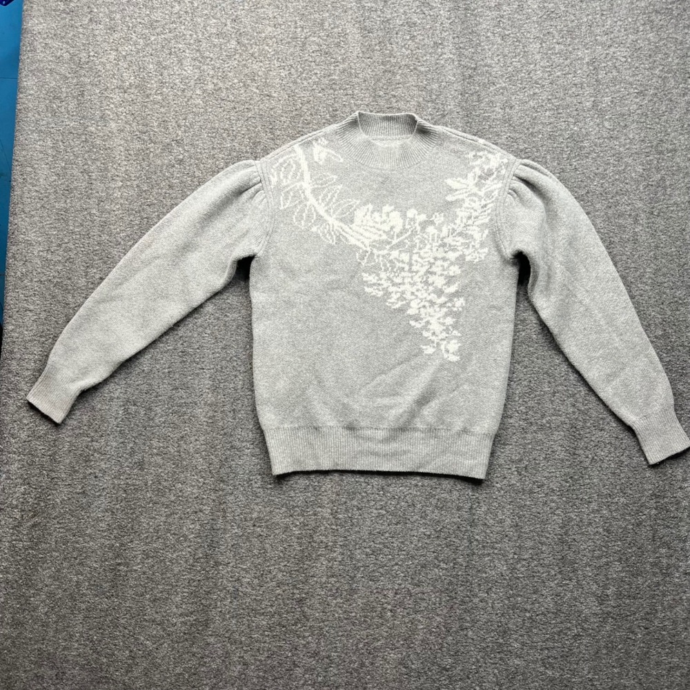La Vie Rebecca Taylor Sweater Womens Small Gray Anthropologie Floral Wool Blend